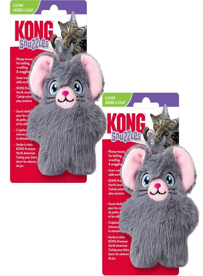 كونج لعبة قطط KONG Cat Snuzzles Mouse القطيفة - ناعمة ومحببة، تصدر أصوات طقطقة، تحتوي على نعناع بري فاخر من أمريكا الشمالية، مثالية للعب والمصارعة والاحتضان (عبوة من قطعتين) - Image 1